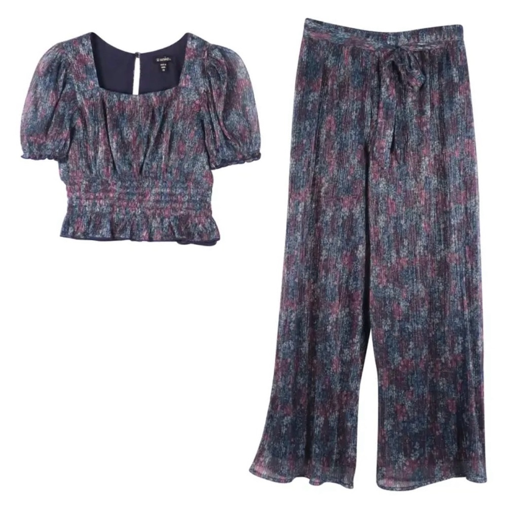 Zunie Metallic Plisse Top & Pant Set